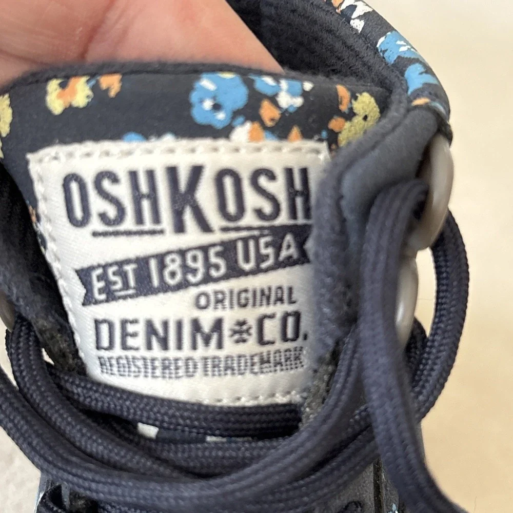 Oshkosh B'gosh Boots Toddler 4M Blue Girls Ziomo Floral Ankle Laced Up Hiker